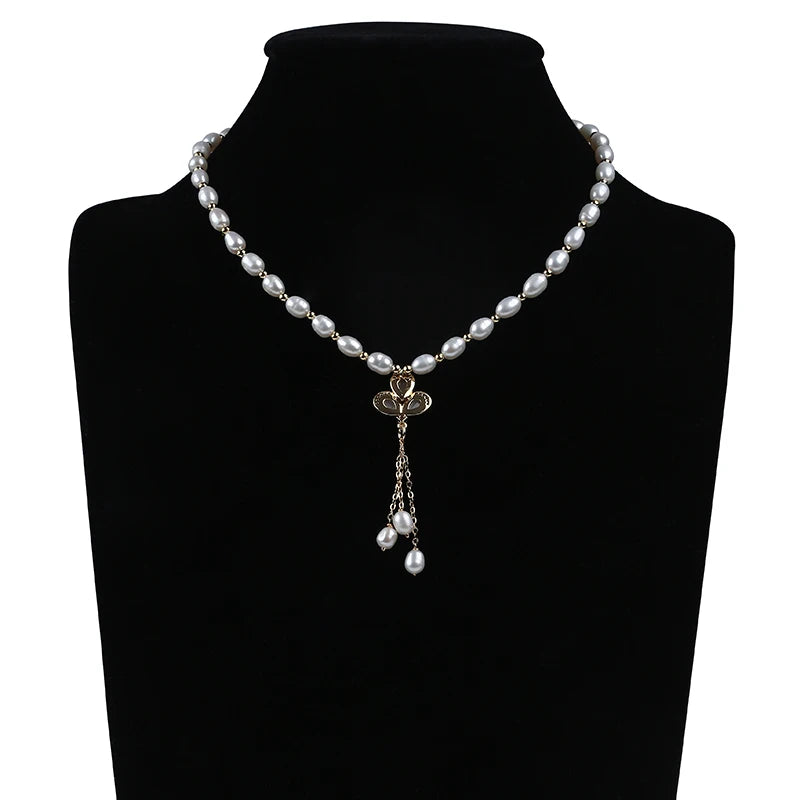 Zhuji Luxury White Natural Freshwater Pearl Rice Shape Necklace for Wedding Anniversary Gift
