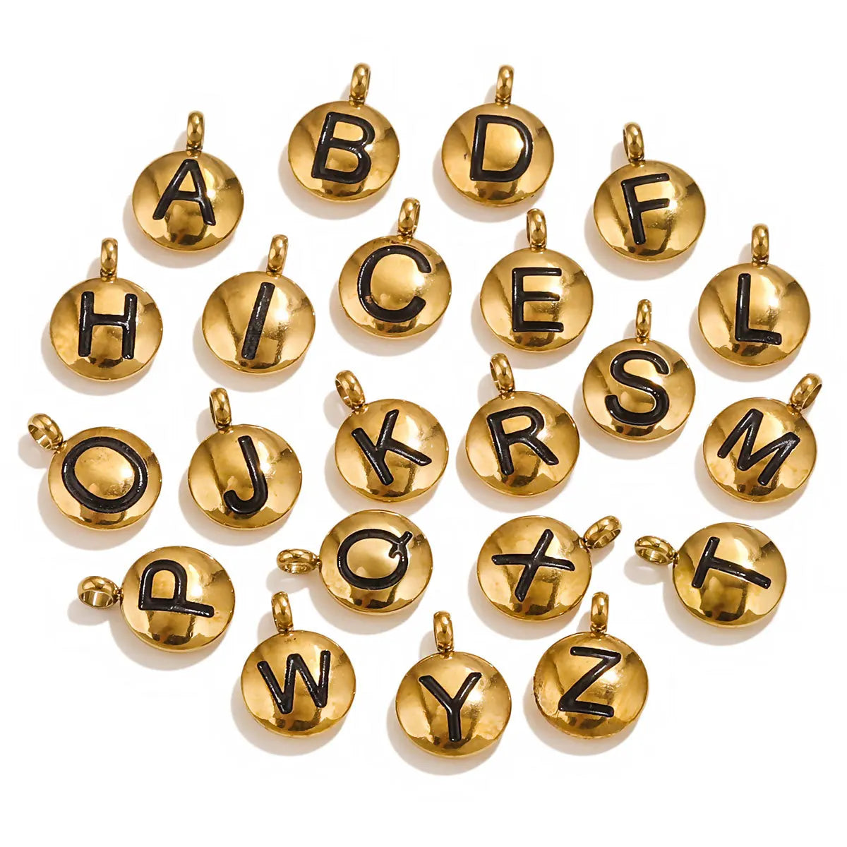 Minimalist Initial Letter Stainless Steel Round Pendant Black Alphabet Round Charm DIY Jewelry Making Accessories Silver/Gold