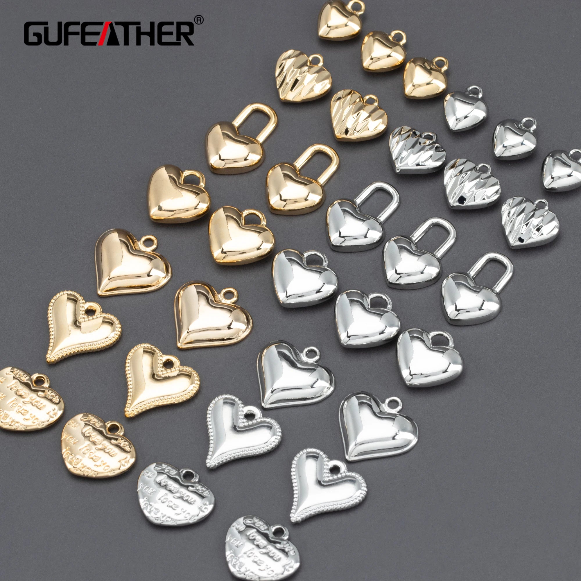 MA78 Nickel-Free 18K Gold Rhodium Plated Copper Charms 10pcs/lot DIY Jewelry Making Components 10pcs/lot Heart Pendants