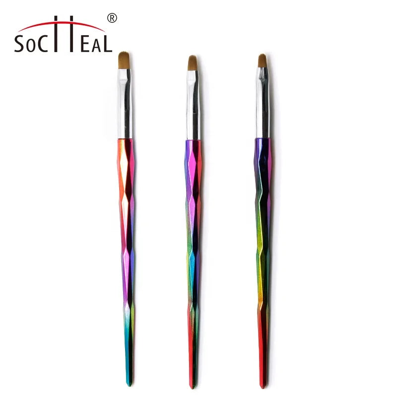 Hot Sale 3pcs Ombre Handle Durable Nylon Hair Oval Nail Art Brush Set for Nail Extension Poly Gel