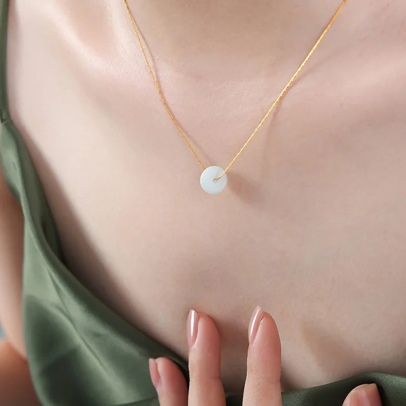 European and American Titanium Steel 18K Gold Plated Stainless Steel Gift Jewelry Mother Natural Stone Round Pendant Necklace