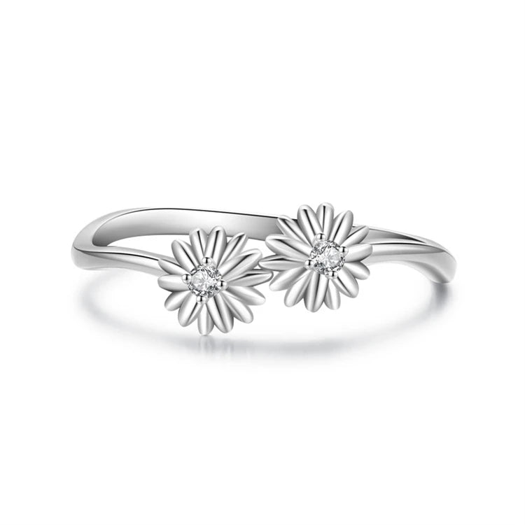 Simple Style Design Finger Ring 925 Sterling Silver Flower Zircon Ring for Women Girls