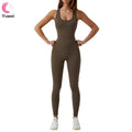 Women's Zip Front Sleeveless Jumpsuit with Long Pants Square Neck Tank Top Yoga Unitard Rompers Sports Bodysuits
