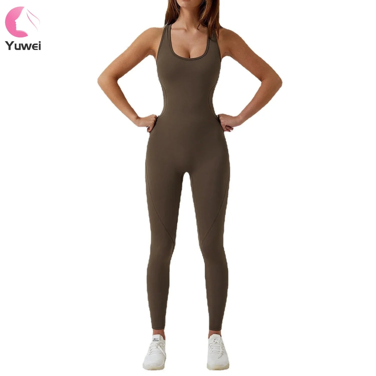 Women's Zip Front Sleeveless Jumpsuit with Long Pants Square Neck Tank Top Yoga Unitard Rompers Sports Bodysuits