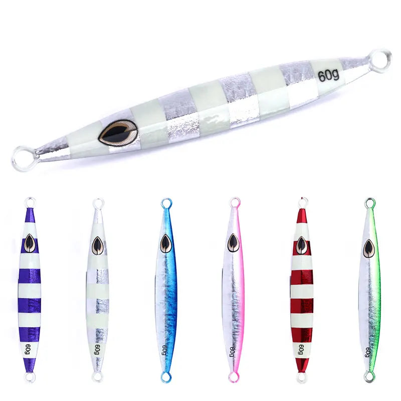 Wholesale LB021 12.3cm 60g Saltwater Slow Sinking Metal Jig Baits Luminous Lead Jigging Fishing Lures