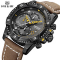 MEGIR 2130 Watch Men Creative Waterproof Leather Mens Watch Top New Luxury Chronograph Sport Watches Relogio Masculino