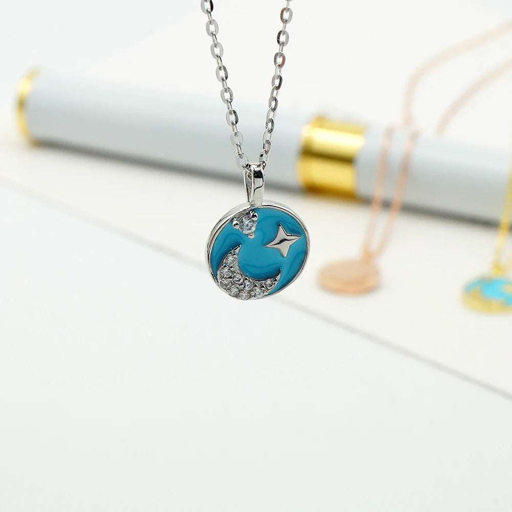 Trendy Wholesale Enamel Jewelry Sterling Silver 925 Necklace Moon Pendant with 5 a Zircon Jewelry for Women