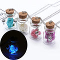 Popular  Beautiful Best Friend Women Luminous Rose Flower Glass Bottle Chain Pendant Necklace