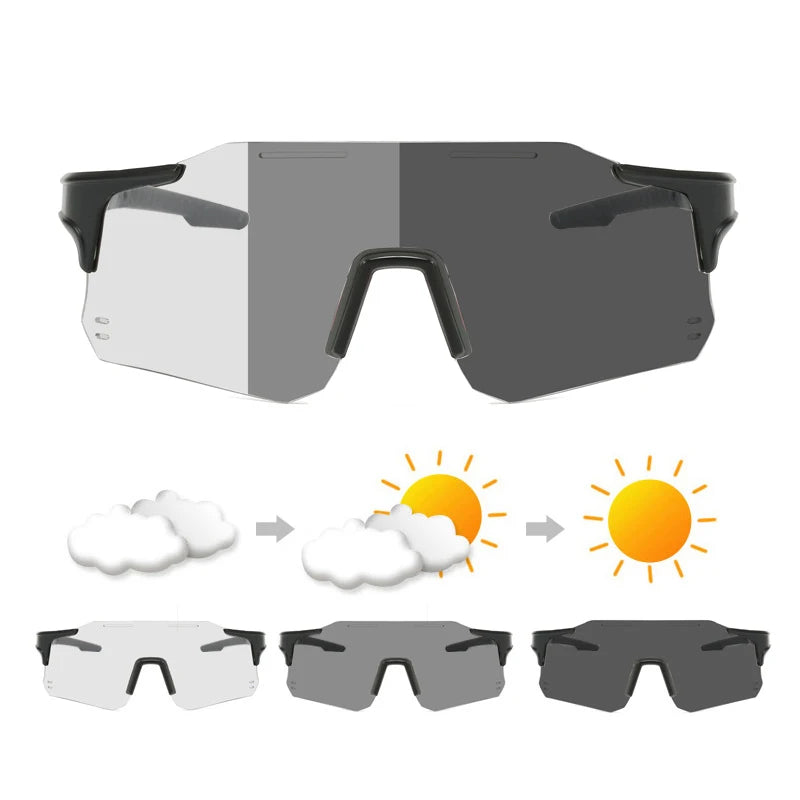 Men's Women's Windproof Cycling Sunglasses Photochromic PC Sports Shades for Outdoor Riding Discoloration Change Color Goggle
