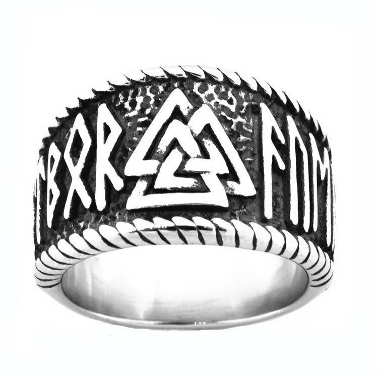 Fashion Jewelry Vintage Rune Finger Rings Viking Pagan Symbol Stainless Steel Ring for Men Customizable Size 7-13