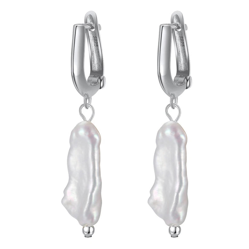 Irregular 925 Sterling Silver Real Cultured Baroque Pearl Drop Earrings for Women Jewelry Gifts