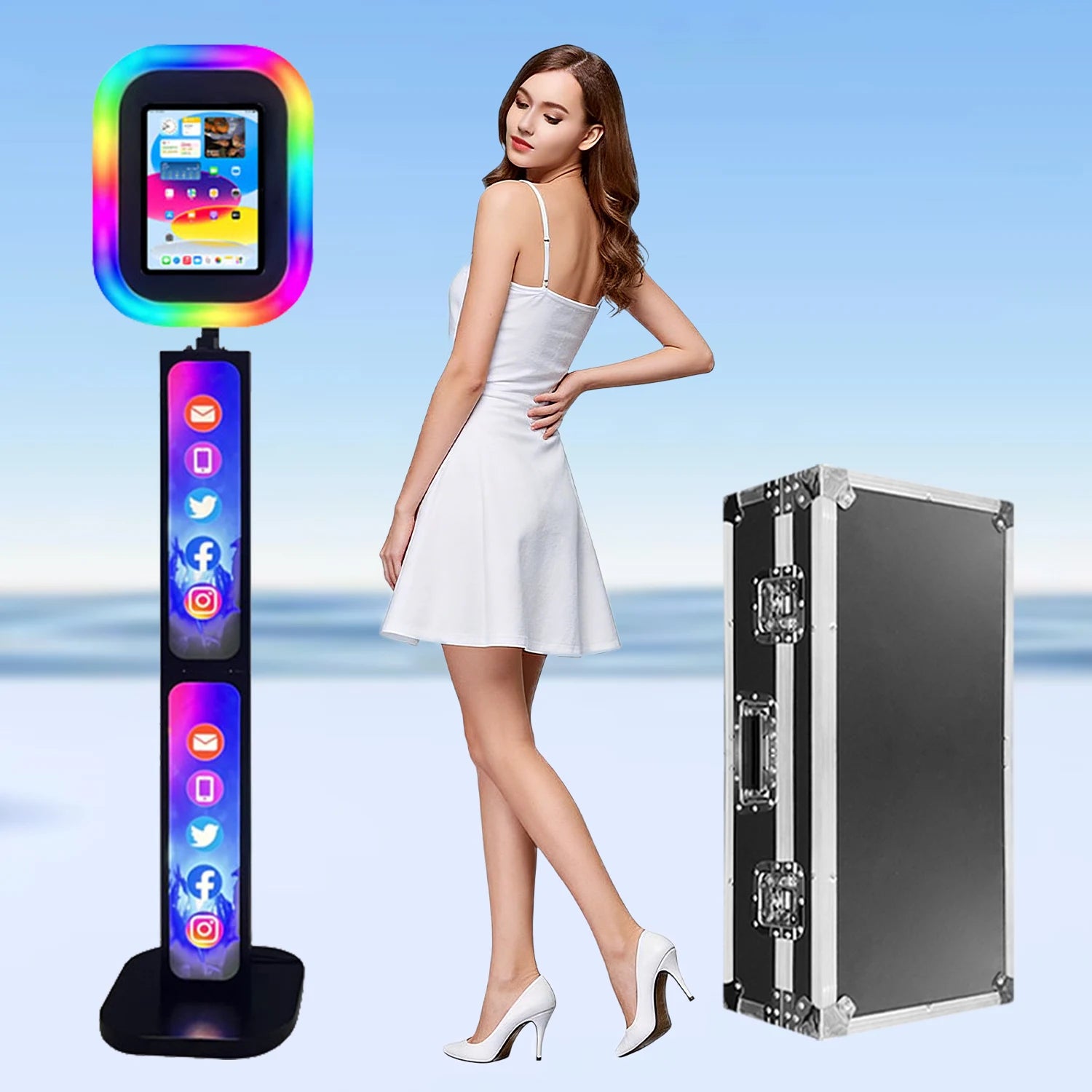2026 New Design iPad Photo Booth Shell Custom Logo 10.5 Inch LCD Screen Selfie iPad Photobooth Stand for Party Wedding