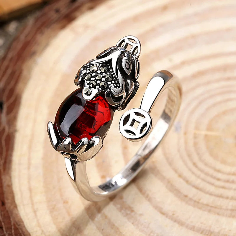 Buddhist Pixiu Ring Women Men Charms Creative Adjustable Ring Feng Shui Amulet Wealth Lucky Open Adjustable PiYao Ring