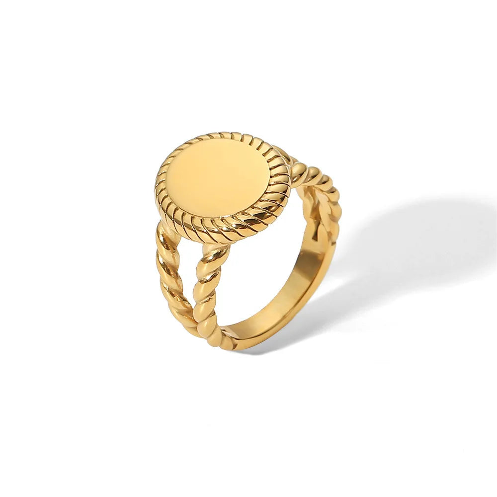 Dropshipping New Fine Polished Stainless Steel Oval Shape Braid Ring 18K Real Gold Plated Oval Round Ring Wholesale Jewelry