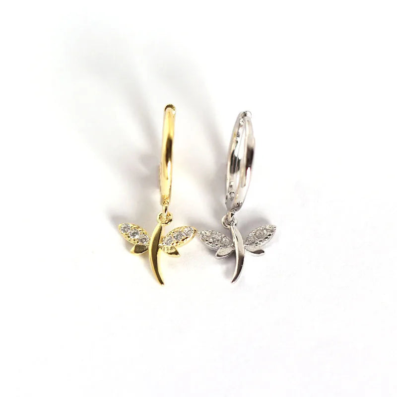 Fashion New Design Gold Plated Sterling Silver Dragonfly Earrings S925 Sterling Silver Dragonfly Drop Earring for PartyPopular