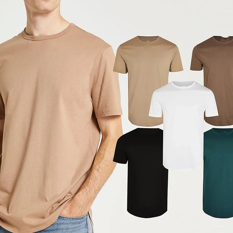 Men's Casual Sweatshirt with Scoop Bottom Custom Logo 100% Cotton O-Neck Plain T-Shirt Made Jersey Fabric Silk Screen Printing