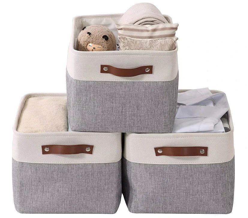 Sturdy Foldable Linen Storage Basket Fabric Rectangular Storage Basket Set for Home
