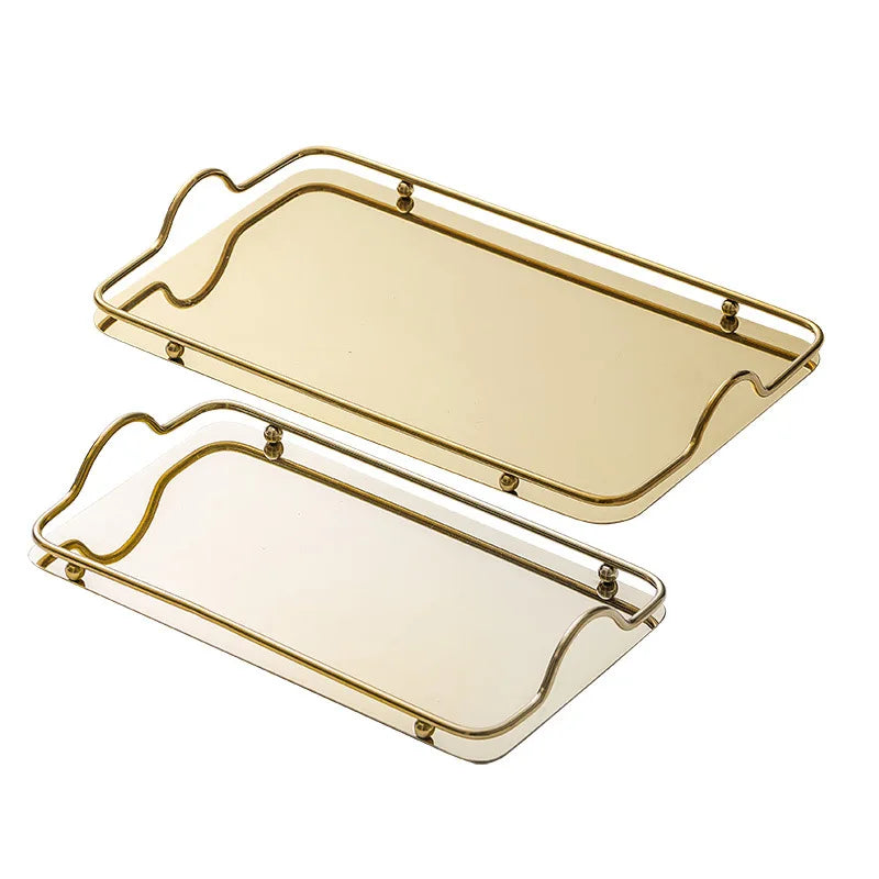 Nordic Modern Gold Stainless Steel Luxury Decorative Serving Trays with Handles