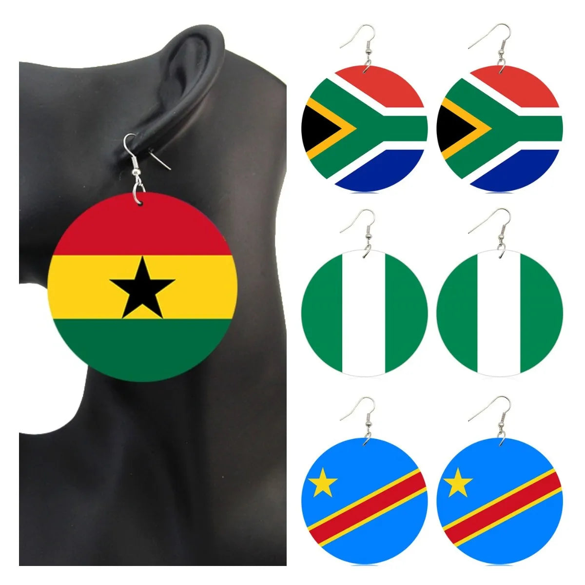 Manufacturer Flag Natural Wood Drop Earrings Custom Printed National Africa America Europe Country Flags Dangling Earrings MegaBDM