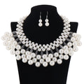 Women Wedding Dress Accessories Shawl Neck Jewelry Sets Multilayer Pearls Pendant Chains Necklace and Drop Earrings Set