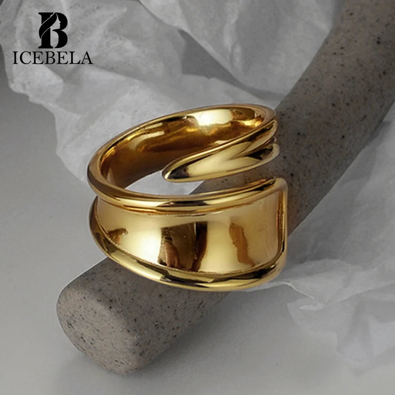 ICEBELA S925 Sterling Silver Fine Jewelry Smooth Face Ring Women's Adjustable Geometric Index Finger Korean Ring for Ladies