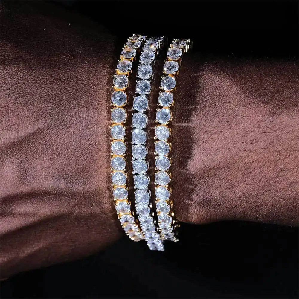 HOVANCI Hip Hop Jewelry Classic Design AAAAA+ Round 3mm Snap Clasp Cubic Zirconia Chain Iced Out Tennis Bracelet