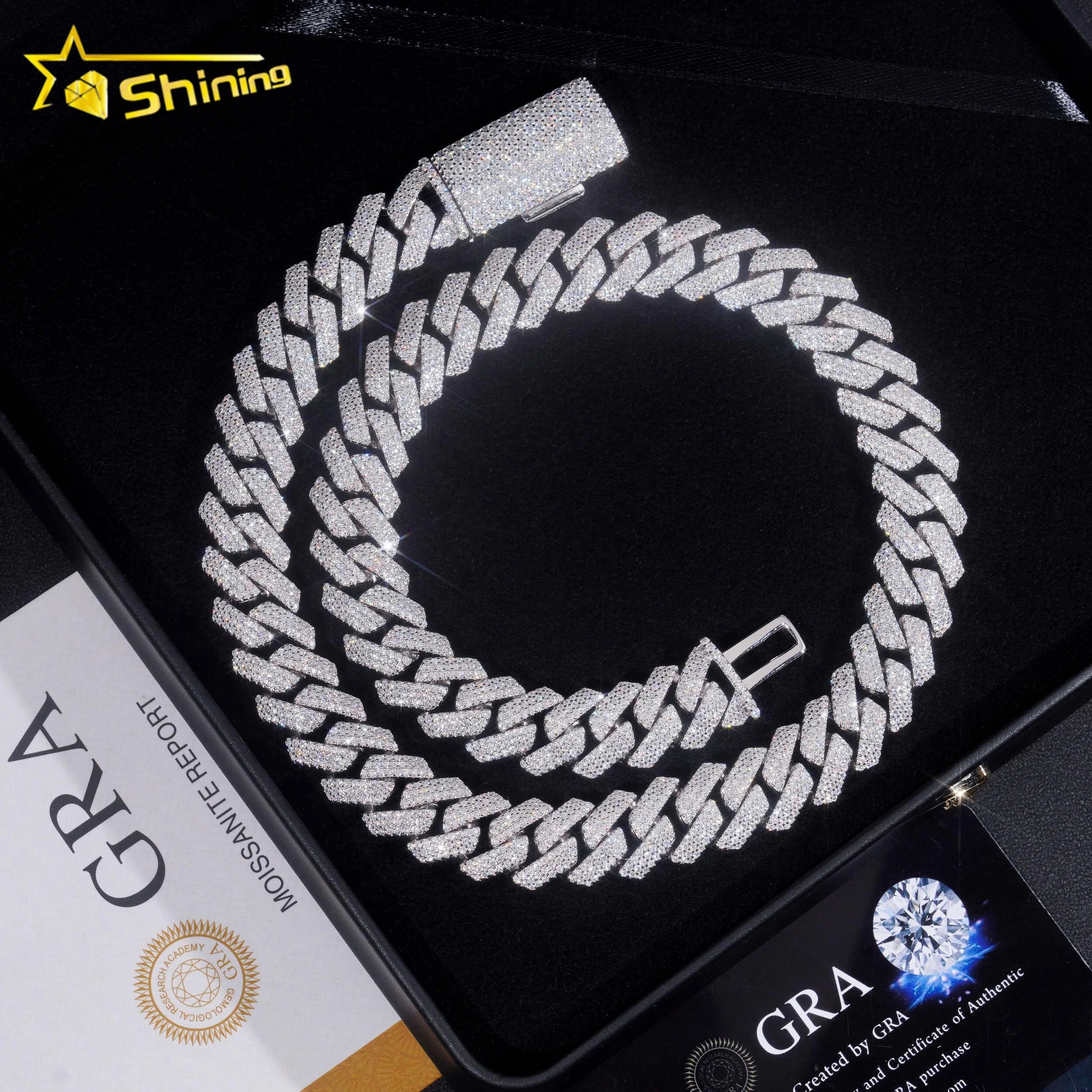 Fine Jewelry 15MM Gold Plated 925 Sterling Silver VVS Moissanite Diamond Hip Hop Jewelry Iced Out Cuban Link Chain Men Necklace