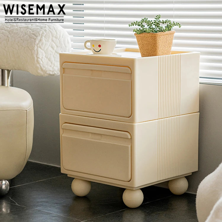 WISEMAX FURNITURE Modern Living Room Furniture Cube White PP Plastic Frame One Drawers Cabinet with 4 Round Legs