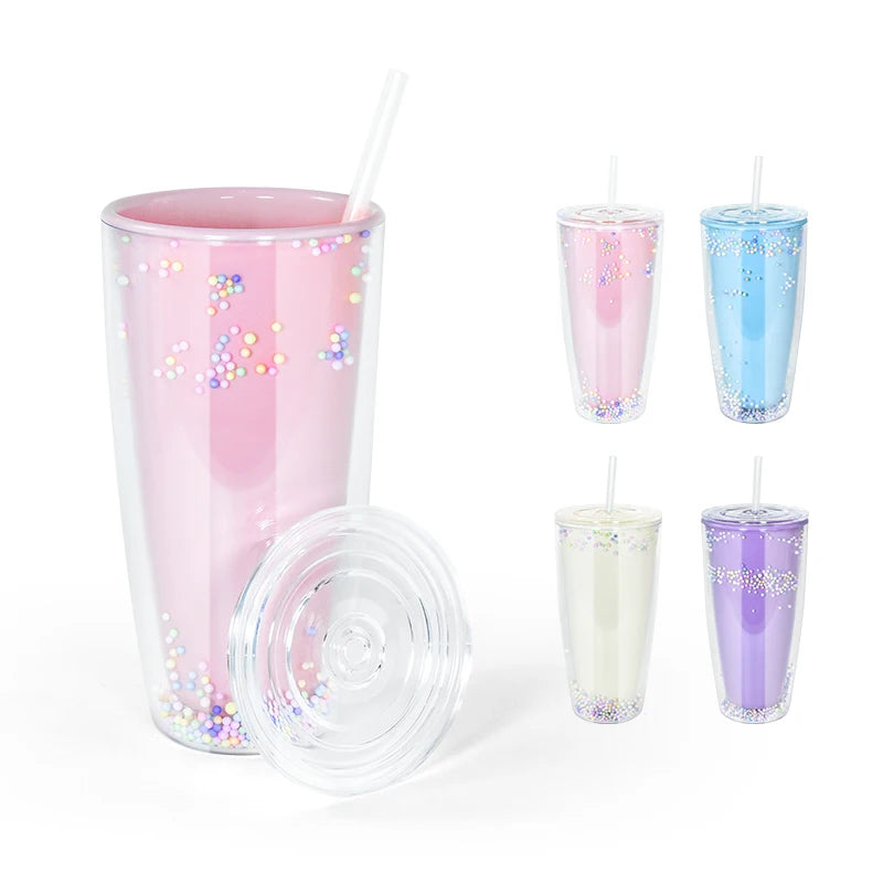 New Arrival 24oz Double Wall PC Plastic Tumbler Colored for Filling Children Use Leak-Proof BPA Free Cup with Straw and Lid