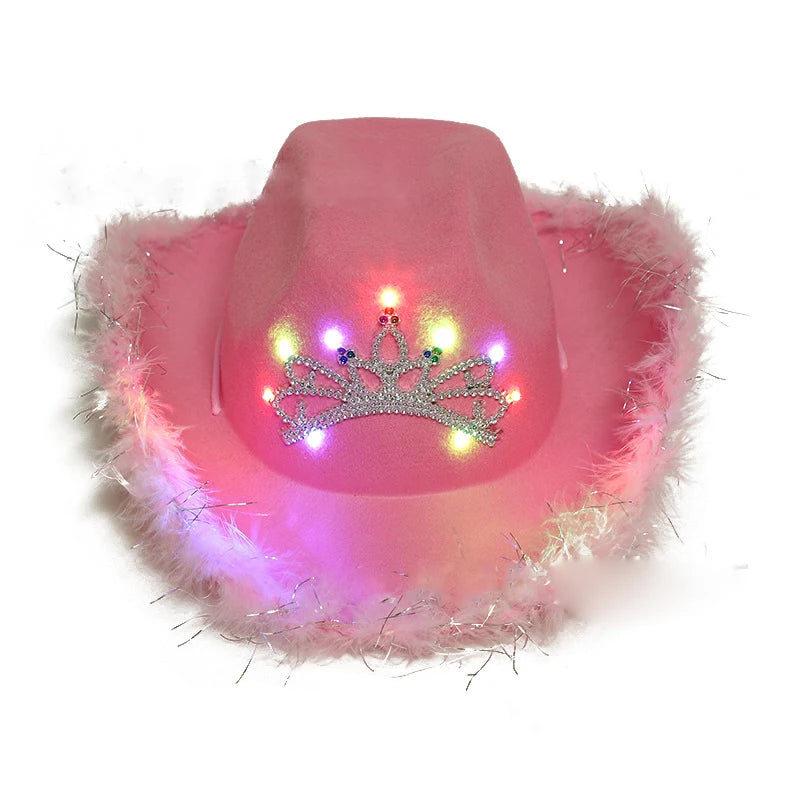 Pink Cowboy Hat Caps Western Light up Cowboy Hat LED  Wedding Party Stage Performance Fedora Led Cowboy Hat
