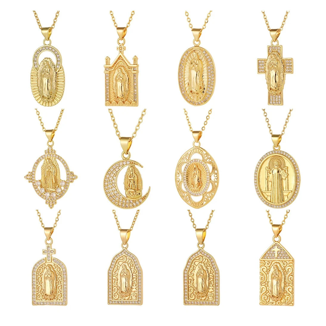 Temperament Gold Plated Religious Accessories Delicate Colored Zirconia Necklace Fashion Mary Necklace for Women
