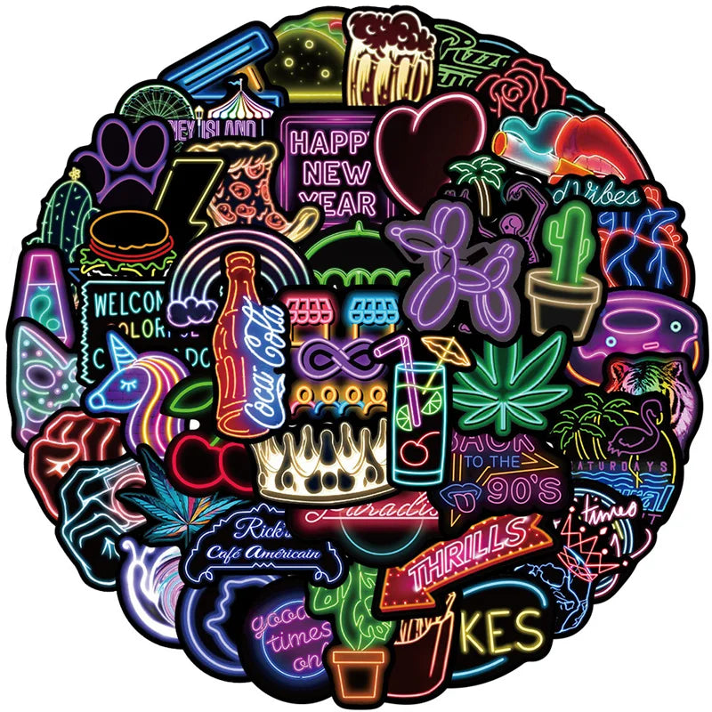 50pcs Neon StickersWaterproof Vinyl Stickers for Water Bottles Laptop Guitar Computer PhoneTrendy Stickers for Teens and Adult