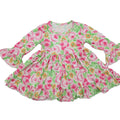 Qingli Custom OEM Flower Pattern Print A-Line Dress O-shaped Collar Long Sleeve Girls Spring Boutique Multi-Colour Party Dresses