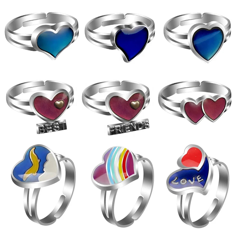 GT 2022 Anillo Inteligente Heart Shape Mixed Color Changing Mood Rings Smart Ring Temperature for Child Christmas Costume