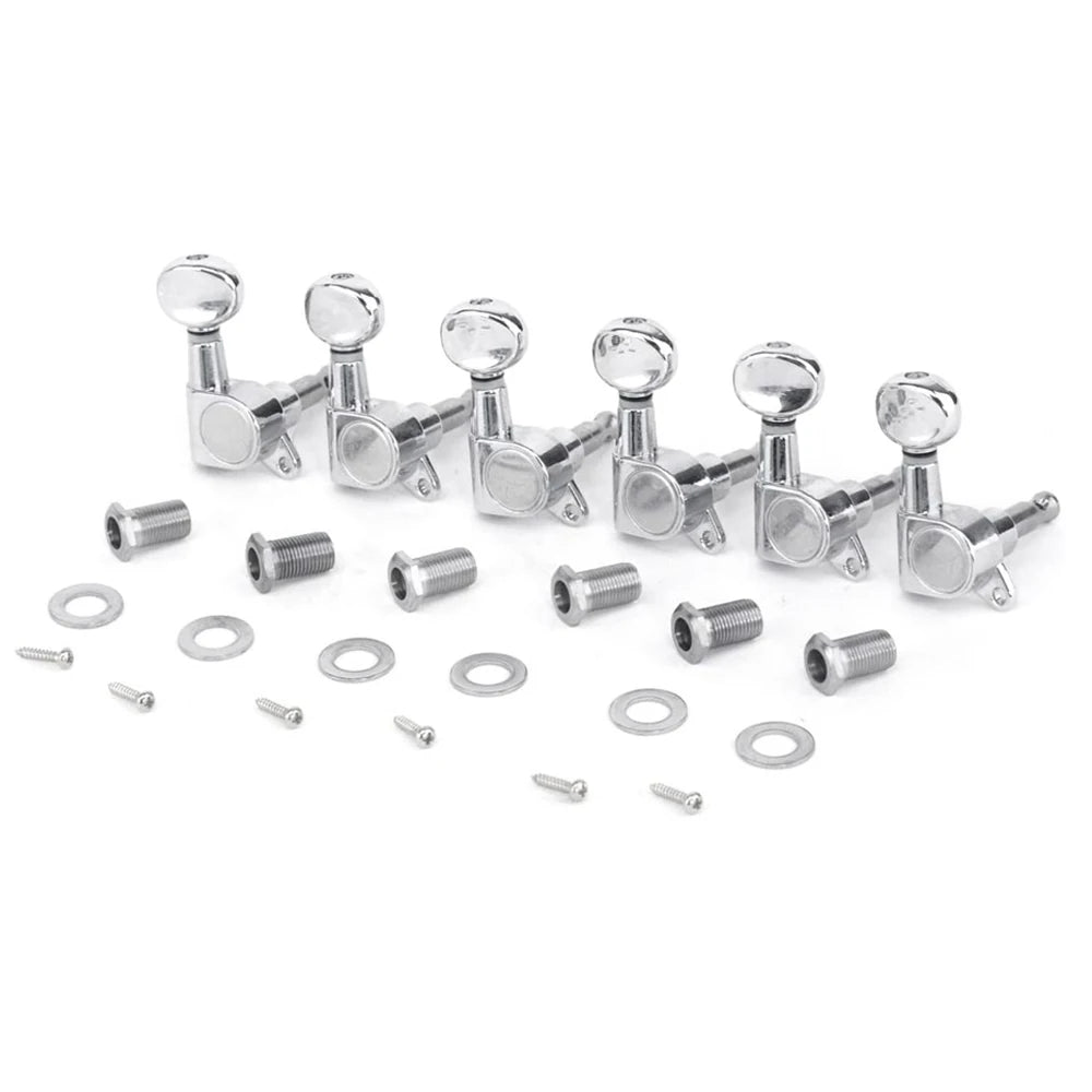 Chrome 6 in Line Sealed Guitar Tuning Pegs Keys Set for ST  Oval Button