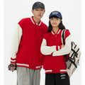 Color-blocked Winter Baseball Uniform Cardigan Sweatshirt Woolen Knitted Loose Coat Jacket Fleece Lining Sporty for Men Plus