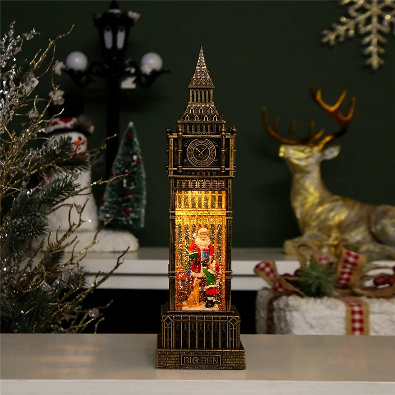 2026 New Popular Big Ben Design Product Factory Price Wholesale Christmas Water Snow Lanterns Gifts for Home Decorations