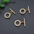New Arrival Gold Plated CZ Paved Brass Round OT Toggle Connector Clasp for DIY Chain Necklace Making Accessory