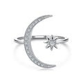 Dylam Fashion Design 925 Sterling Silver Jewelry Gold Plated Moon Star Rings Open Adjustable Fine Rings