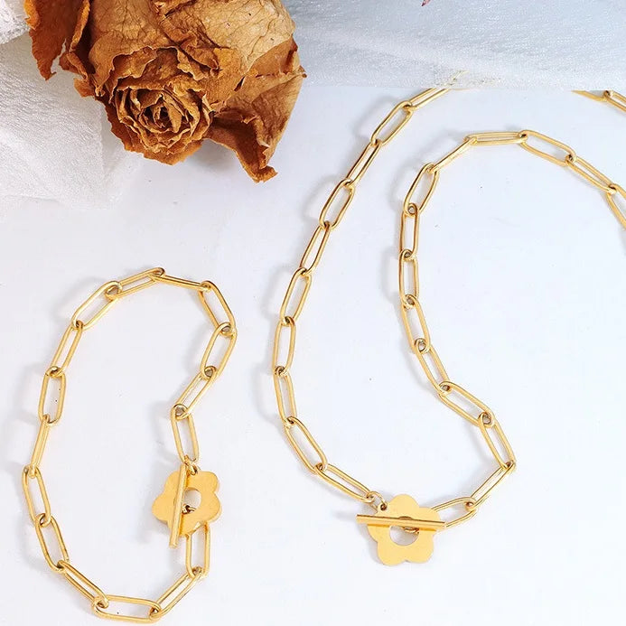 Fashionable Flower Non Tarnish Stainless Steel Bracelet Gold Plated 18k Bracelets Bijoux En Acier Inoxydable