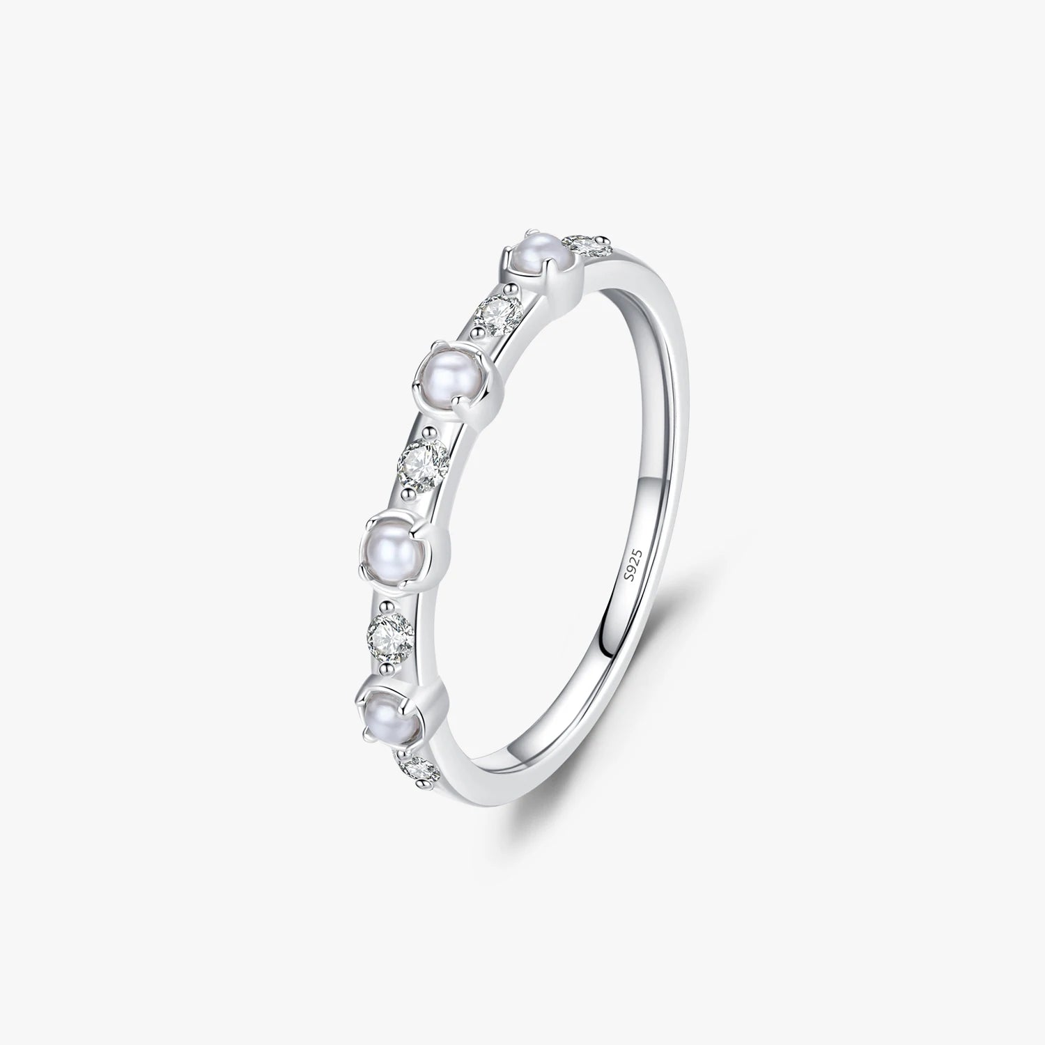 Elegant Fine Jewelry 925 Sterling Silver Simple Basic Shell Pearl Charm Stackable Ring for Women