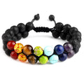 8 mm Natural Double Layer Smooth Black Stone Lava Rock Howlite 7 Chakra Beads Charm Men Women Bracelet