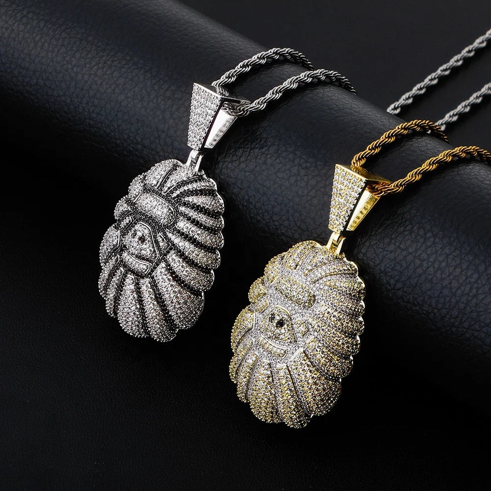 New Two-color Electroplated Orangutan Head Pendant Necklaces Gold and Silver Color Full Iced Cubic Zirconia Hip Hop Jewelry Gift