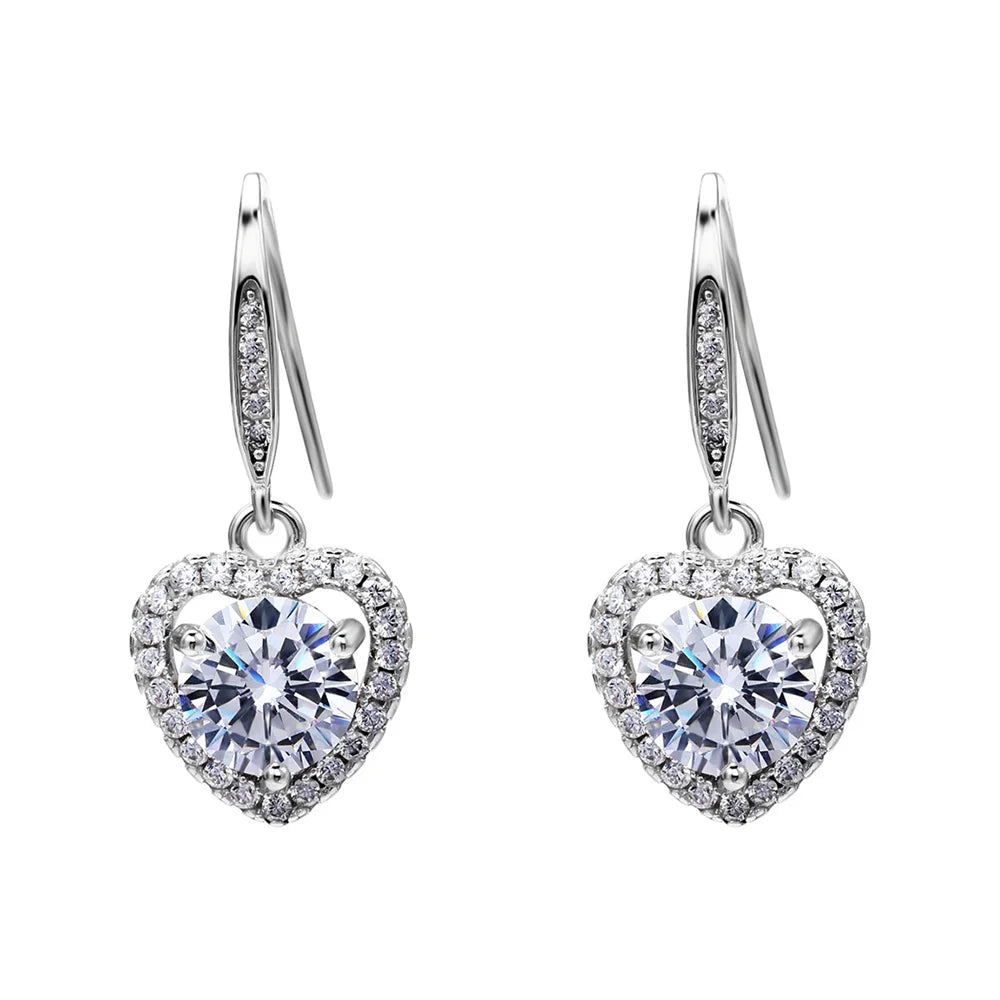 Fashion Bridal Wedding Earrings Wholesale 925 Sterling Silver Fine Charm Heart Design Diamond  Drop Earrings