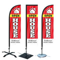 Factory Price Customized 100% Polyester Double-sided Printing and Base Flagpole Kit Swooper Open House Feather Flag