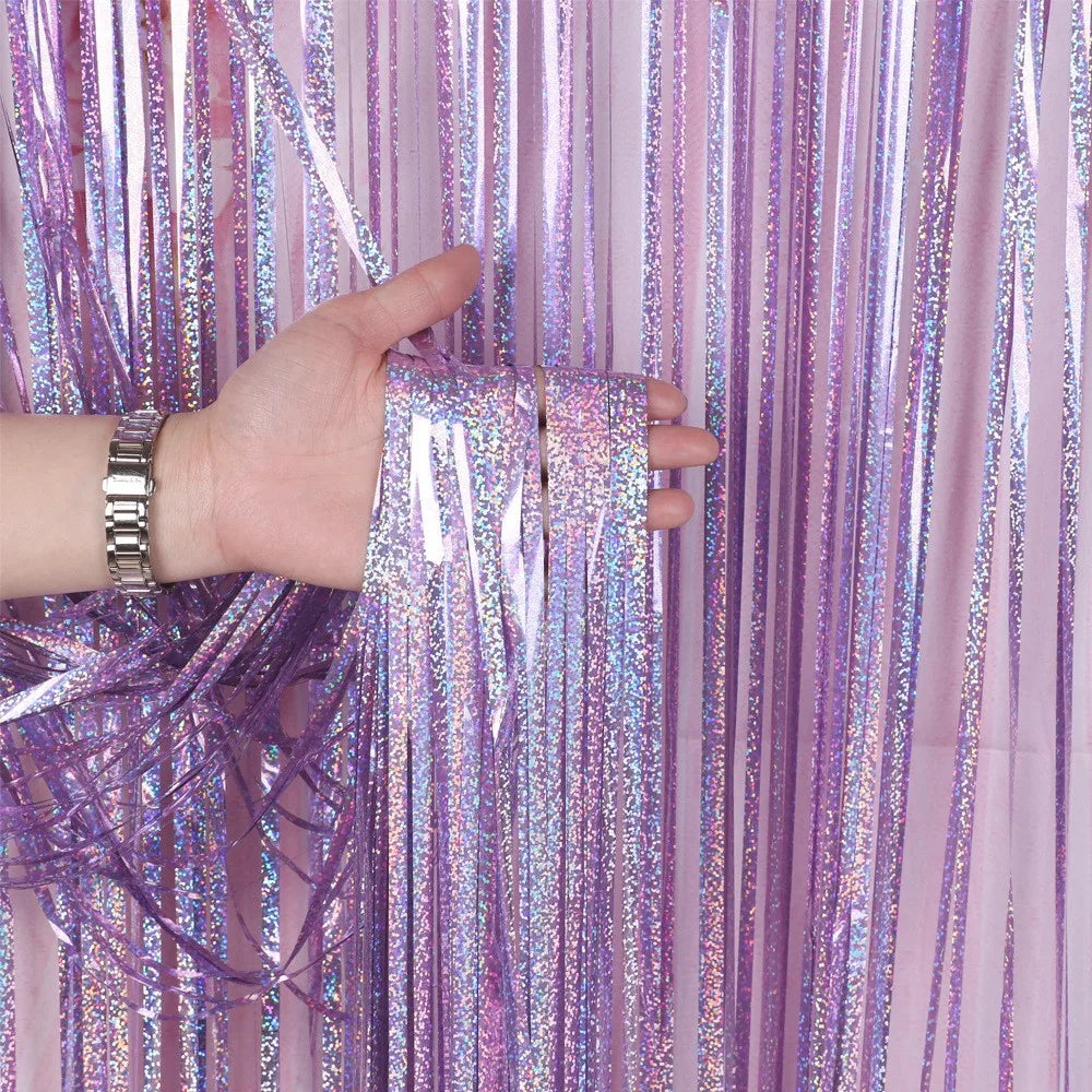 Shimmer Multicoloured Fringe Metallic Tassel Curtain Backdrop Foil Curtain Photo Backdrop Decorations for Wedding Party Birthday