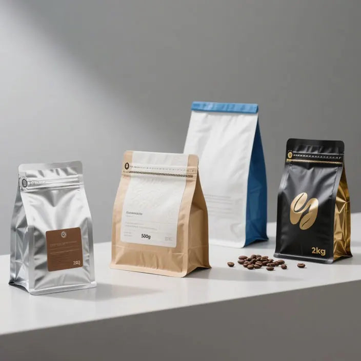 Eco Friendly Flat Bottom Custom Printed Biodegradable Compostable Bean Packaging Valve Customized Paper Kraft Coffee Bag