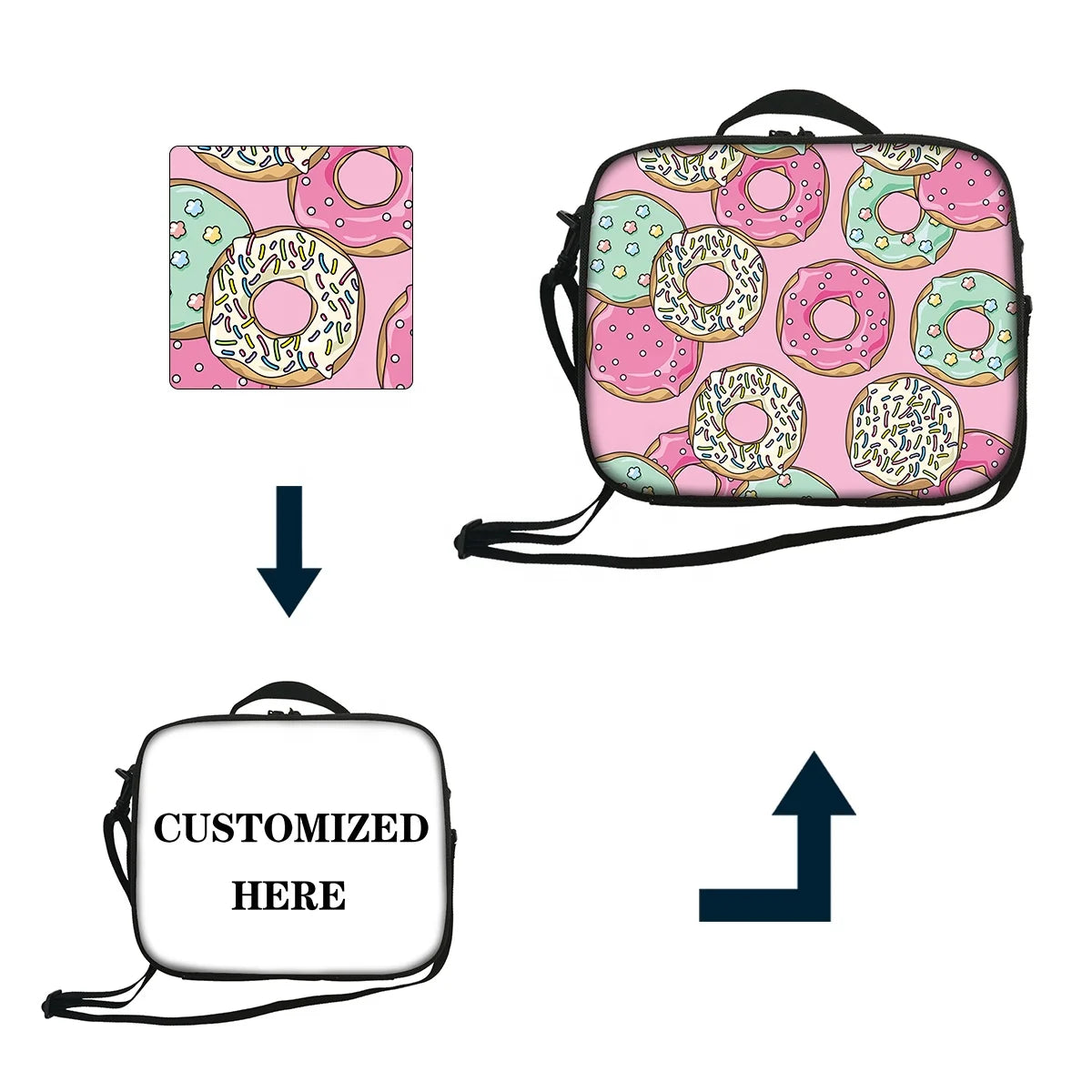 Designer Large Capacity Insulation Fabric Lunch Bag with Personalized Sublimation for Food Packing