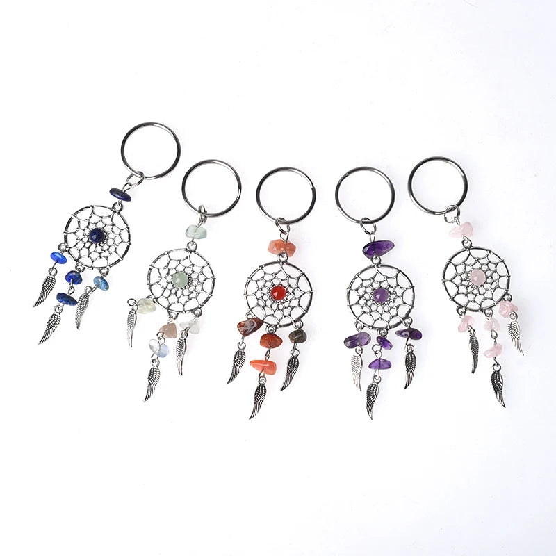 Home Decor Natural Stone Rose Quartz Amethyst Charms Keychain Crystal Dreamcatchers Keychains