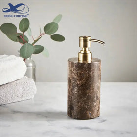 RF Round Shape Marble Foam Hand Soap Dispenser Tumbler and Dish 6-Piece Natural Stone Bathroom Accessories Set for Hotels